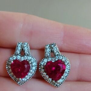 JCPenney Red Heart Earrings with Silver Accents